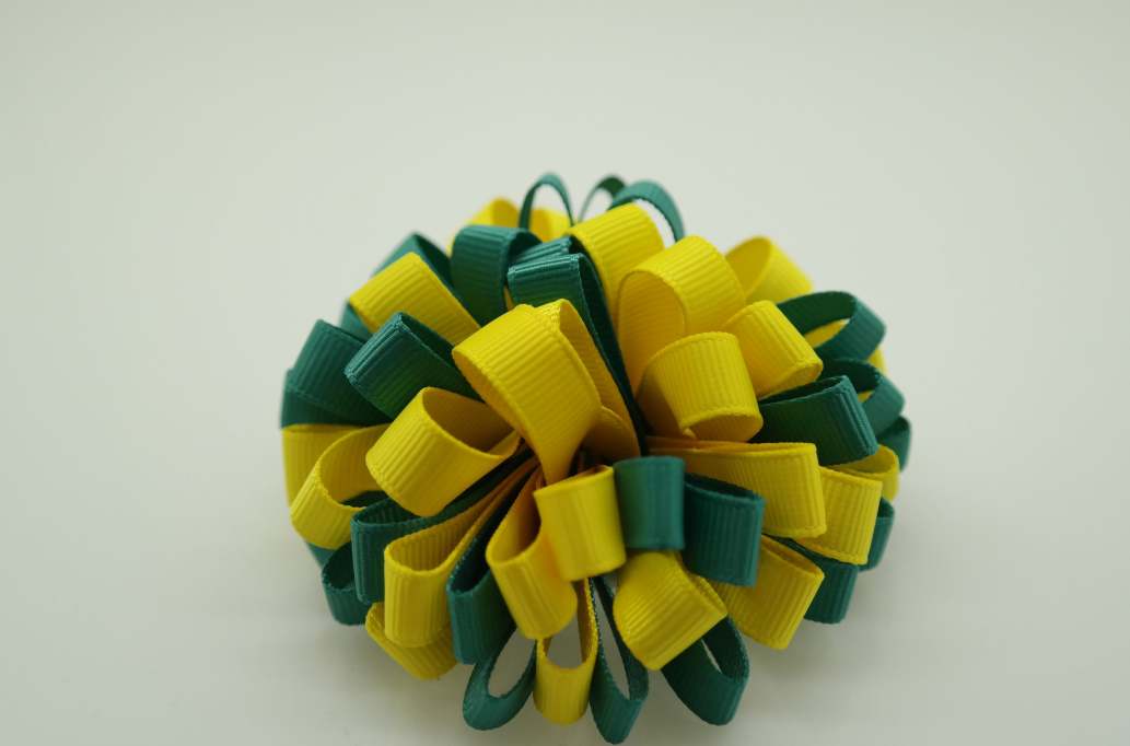 Small bowtique hair Bow with colors  Jade, Daffodil Yellow